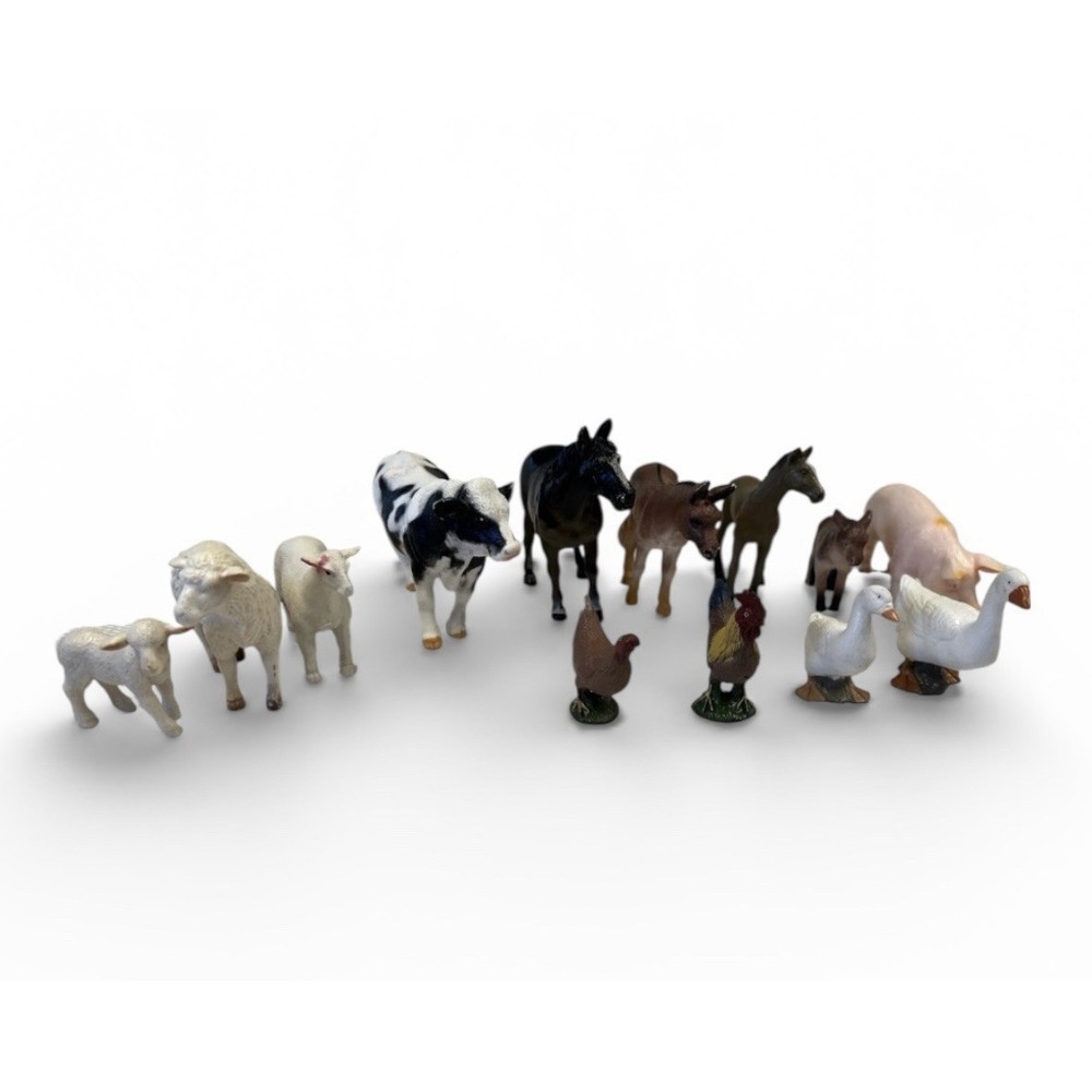 Vintage Farm Animal Toy Figures Lot Sheep Cow Horse Donkey Pig Duck Chicken